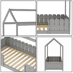 KOMHTOM Lit cabane enfant 90 x 200 cm - Bois pin massif Gris - Sommier inclus - Style scandinave pas cher