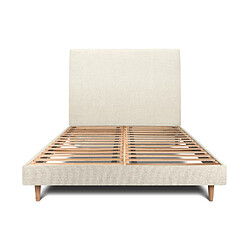 Sommeil de plomb Lit 140x200cm avec tête de lit tapissier tissu et sommier kit Beige clair - Hauteur totale : 29cm