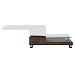 Avis Pegane Table basse en MDF et verre coloris blanc, marron - Longueur 80 x Profondeur 60 x hauteur 38 cm