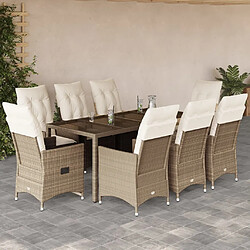 vidaXL Ensemble à manger de jardin et coussins 9 pcs beige Poly rotin