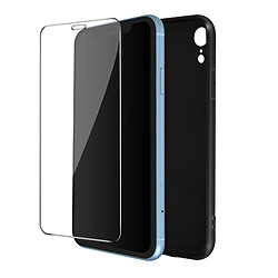 Avizar Coque iPhone XR Silicone Gel Souple Noir et Verre Trempé 9H Transparent