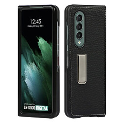 Coque en cuir véritable texture litchi avec béquille noir pour votre Samsung Galaxy Z Fold3 5G