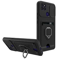 Coque en TPU antichoc avec béquille en anneau et porte-carte noir pour votre Motorola Moto G9 Power