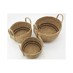 Aubry Gaspard Cache-pots en jonc naturel et coton brun Boule.