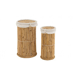 Dansmamaison Set De 2 Paniers Cylindre Bambou Naturel/Blanc