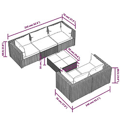 vidaXL Salon de jardin 6 pcs avec coussins Résine tressée Marron pas cher