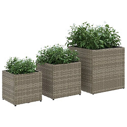 Avis vidaXL Jardinières d'extérieur 3 pcs gris résine tressée