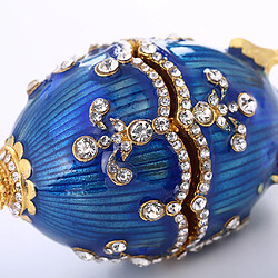 Boîte à Bijoux en Email Bleu avec Cristal Strass et Peinture Forme Oeuf de Pâques Contenant Boîtier Organisateur de Bague Boucle d'Oreille pas cher