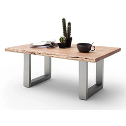 Avis Pegane Table basse en bois d'acacia massif naturel et acier inoxydable - L.110 x H.45 x P.70 cm