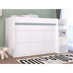 Vente-Unique Lit mi-hauteur 90 x 190 cm avec 6 tiroirs - Blanc + Matelas - CAMALETI