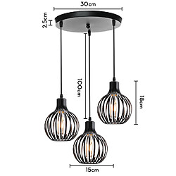 Stoex Lustre Moderne Plafonnier D'Intérieur Rétro 3 Lumières Suspension Vintage Suspension Lustre E27 Métal Noir Pour Chambre, Salle À Manger, Bureau pas cher