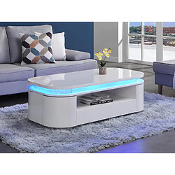 Vente-Unique Table basse 4 portes et 1 tiroir avec LEDs en MDF - Blanc laqué - VANDANA