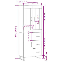 vidaXL Buffet haut Chêne marron 69,5x34x180 cm Bois d'ingénierie pas cher