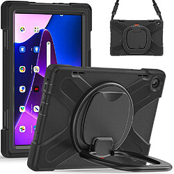 Coque en silicone anti-chute avec béquille rotative et bandoulière pour votre Lenovo Tab M10 (Gen 3) TB-328FU/TB-328XU - noir