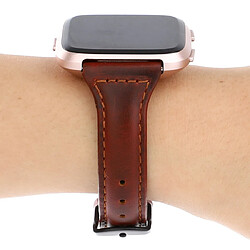 Wewoo Bracelet pour montre connectée Fitbit Versa razy Cheval Texture En Cuir Véritable Rouge Marron pas cher