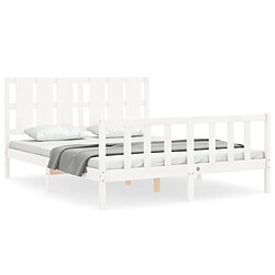 Maison Chic Lit adulte - Cadre Structure de lit avec tête de lit Contemporain blanc 160x200 cm bois massif -MN43515