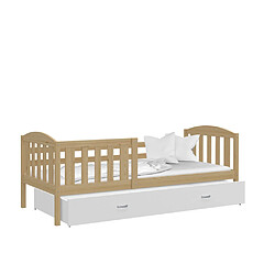 Kids Literie Lit Enfant Teo 90x190 Pin - blanc Livré avec sommiers, tiroir et matelas en mousse de 7cm