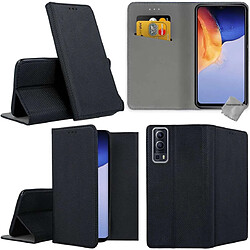 Htdmobiles Housse etui portefeuille avec coque intérieure en silicone pour Vivo Y72 5G / Y52 5G + film ecran - NOIR MAGNET