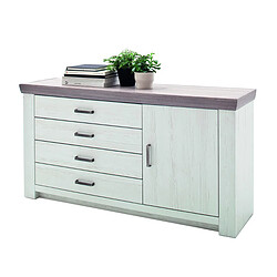 Pegane Buffet en pin massif blanc et chêne nelson - L.160 x H.83 x P.45 cm