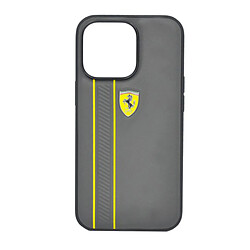 Ferrari Coque pour iPhone 13 Pro modèle Stripes en Cuir Luxueux Gris foncé