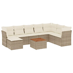 vidaXL Salon de jardin avec coussins 9 pcs beige résine tressée