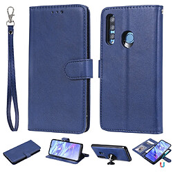 Wewoo Housse Coque Pour Huawei Honor 10i Étui de protection à rabat horizontal de couleur unie avec support et fentes cartes et portefeuille et cadre photo et lanière bleu