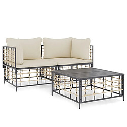 Maison Chic Salon de jardin 3 pcs + coussins - Mobilier/Meubles de jardin - Table et chaises d'extérieur anthracite résine tressée -MN25195