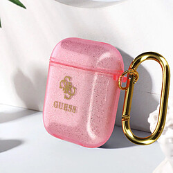 Guess Maroquinerie Étui AirPods en Silicone gel Finition pailletée Logo en relief Guess - Rose pas cher