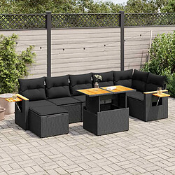 vidaXL Salon de jardin avec coussins 8 pcs noir résine tressée acacia