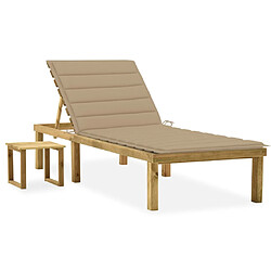 Helloshop26 Transat chaise longue bain de soleil lit de jardin terrasse meuble d'extérieur 200 cm avec table et coussin pin imprégné 02_0012676