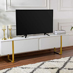 Hanah Home Meuble TV en aggloméré et métal Luxe blanc, doré.