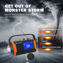 Avis Universal Radios portatives Météo d'urgence Solaire 4000mAh Batterie Alimentation Torche lumineuse Haut-parleur auxiliaire Survie extérieure | Radio(Orange)