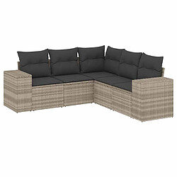 vidaXL Salon de jardin 5 pcs avec coussins gris clair résine tressée