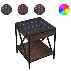 vidaXL Table de chevet avec LED infini chêne marron 40x40x49 cm