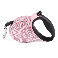 3m Animal Chiot Strass Escamotable Automatique Câble De Traction Laisse De Chien Rose