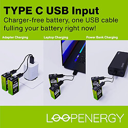 SANAG Loopenergy 9V Block 2Er Pack, Pp3, 4500 Mwh, Wiederaufladbare Usb-C Batterie, Li-Ion, 1 Ladekabel Usb Type A Auf 2 X Type C pas cher