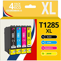 123CONSOMMABLES - T1285 - Cartouches d'encre Compatible avec EPSON T1285 Renard - pour EPSON Stylus T22 Office BX305F BX305FW SX125 SX130 SX230 (1 Noir / 1 Cyan / 1 Magenta / 1 Jaune)