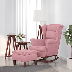 vidaXL Chaise à bascule avec pieds en bois et tabouret Rose Velours