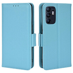 Etui en PU texture litchi avec support, bleu clair pour votre Oppo Reno6 4G