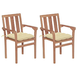 vidaXL Chaises de jardin lot de 2 et coussins blanc crème Teck massif 