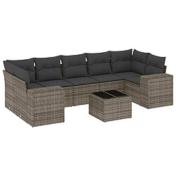 vidaXL Salon de jardin 8 pcs avec coussins gris résine tressée