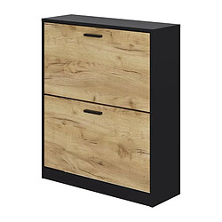 Meuble a chaussure 2 portes - Decor chene et noir