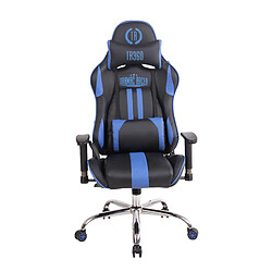 Decoshop26 Fauteuil de bureau gamer design sportif fonction de massage chauffant avec coussins en PVC noir / bleu 10_0002530