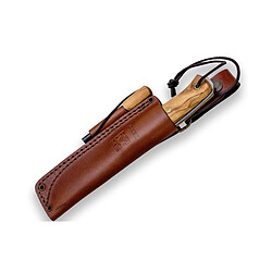 Couteau de chasse sportif Joker "Ember F" CO123-P, étui en cuir brun avec silex, lame de 10,5 cm, mango olivier, Outil de pêche, de chasse, de camping et de trekking