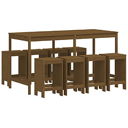 Maison Chic Table de bar et chaises d'extérieur 9 pcs,Ensemble de bar de jardin pour relax marron miel bois de pin massif -GKD879353