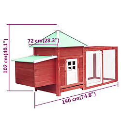 vidaXL Poulailler avec nichoir Rouge 190x72x102cm Bois de sapin massif pas cher