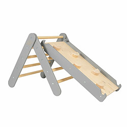 MeowBaby Triangle d'escalade avec Toboggan pour Enfants Structure d'escalade d'intérieur en Bois, Gris