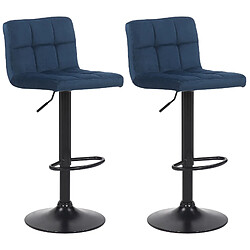 Decoshop26 Lot de 2 tabourets de bar en velours bleu coutures décoratives piètement métal noir 10_0004143