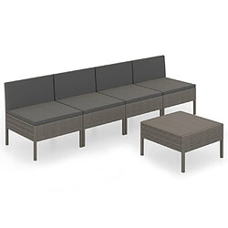 Maison Chic Salon de jardin 5 pcs + coussins - Mobilier/Meubles de jardin - Table et chaises d'extérieur Résine tressée Gris -MN22330