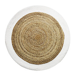 Thedecofactory FUNNY JUTE - Tapis rond en jute et coton bande blanche diam.160 